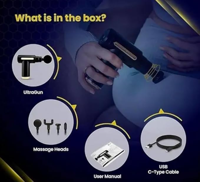 Massage Gun Deep Tissue Handheld Massager with 4 Heads & 6 Speeds | Muscle Recovery & Pain Relief