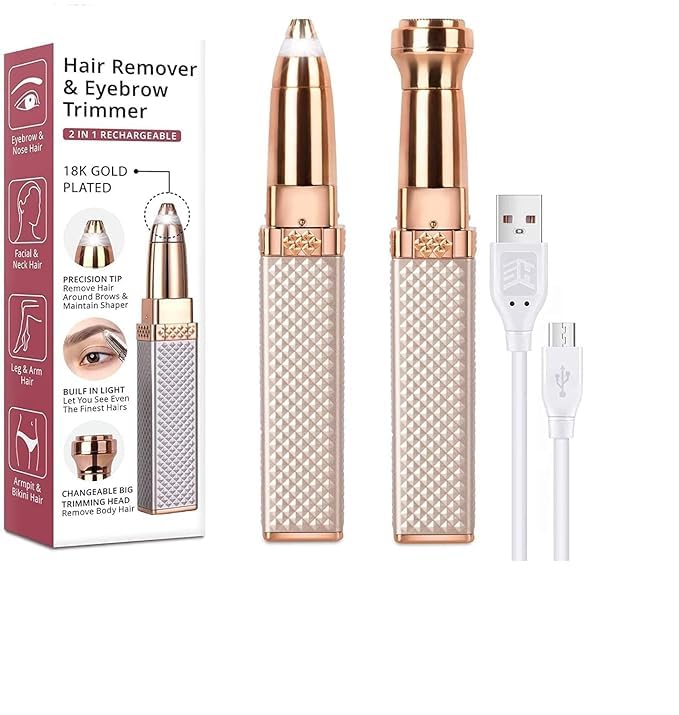 Flawless Electric Eyebrow Trimmer Facial Hair Removal for Women, 2 in 1 Eyebrow Razor Painless Rechargeable Hair Shaver for Face, Eyebrow, Lips, Body, Chin