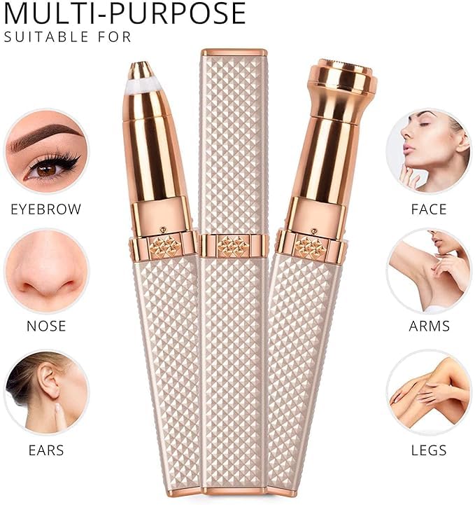 Flawless Electric Eyebrow Trimmer Facial Hair Removal for Women, 2 in 1 Eyebrow Razor Painless Rechargeable Hair Shaver for Face, Eyebrow, Lips, Body, Chin
