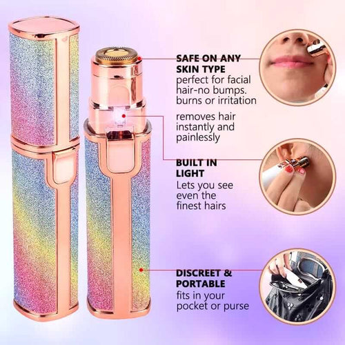 2 in 1 Hair Removal Rechargeable Machine For Ladies Face Shaver & Eyebrow Trimmer USB Painless Rechargeable Electric Removal, Glitter Stylish Trimmers Built-in LED for Lips Chin Nose (Glitter Design)
